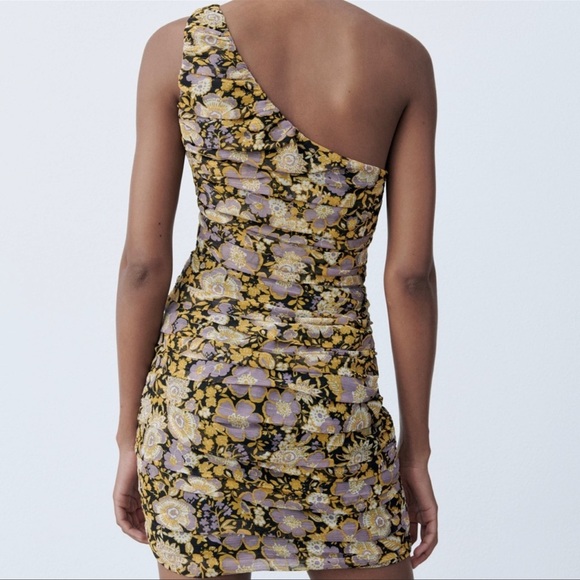 💐💐ZARA Floral Ruched One Shoulder Mini Dress💐💐 - Picture 6 of 11